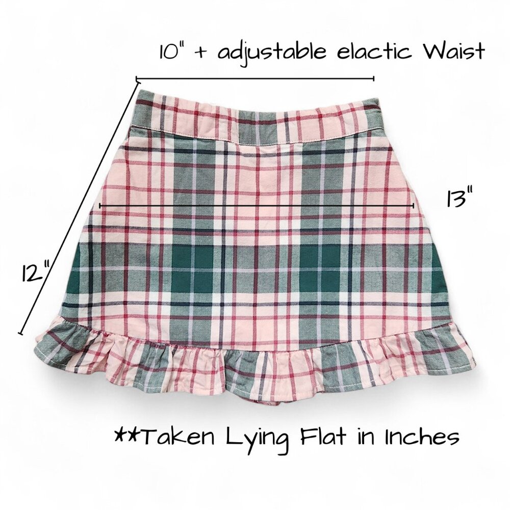 Janie and Jack Girls Kids Plaid Ruffle Hem Skirt - Pink and Green Size 4 T - Picture 10 of 11